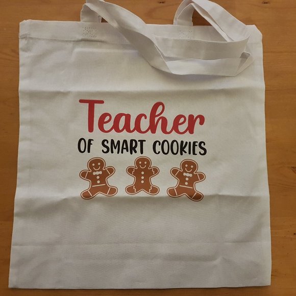 Graphic Tote Bag "Teacher of Smart Cookies" Gingerbread Men Gift Bag Book Bag - Picture 3 of 5